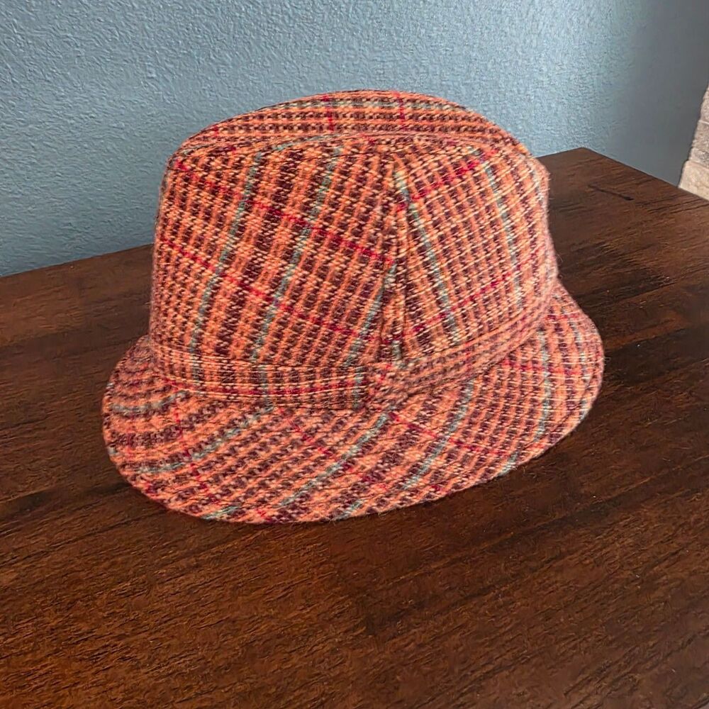 Goorin Bros Tweed Woven 80% Wool Fedora Hat One Size OS Fall Orange Brown